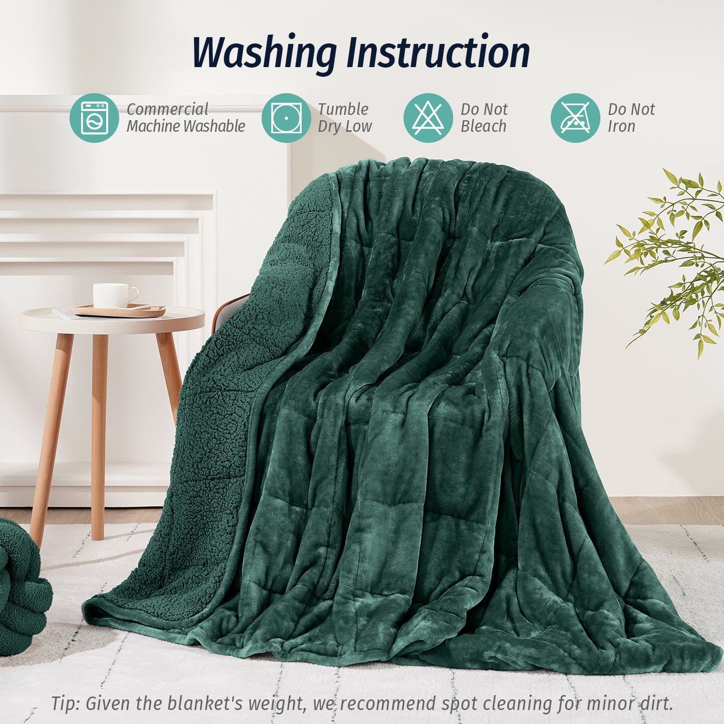 Sivio Weighted Blanket for Adults -15 lbs, 60 × 80 in Green