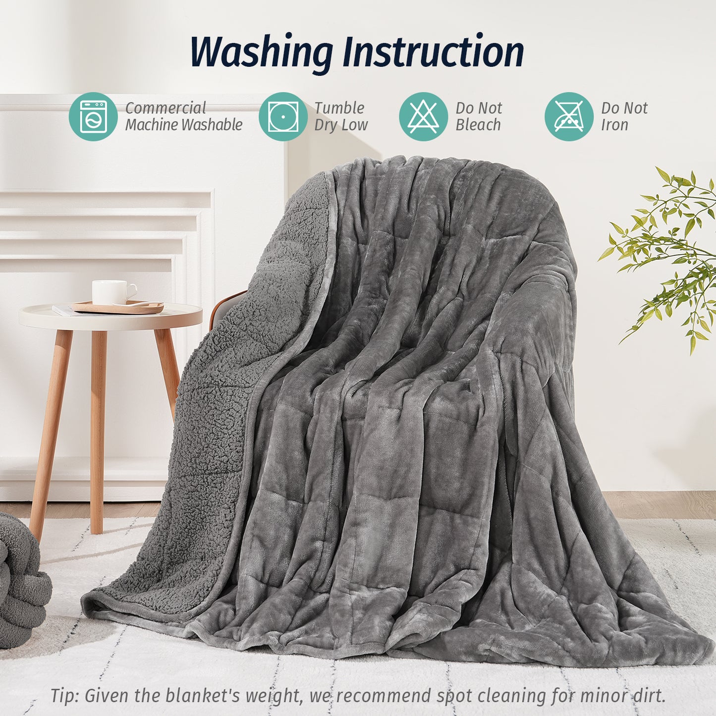 Sivio Weighted Blanket for Adults -15 lbs, 48 × 72 in Gray