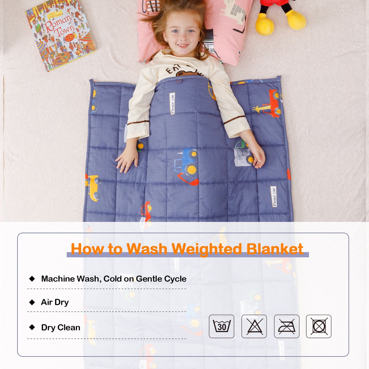 Sivio Minky Fleece & Cotton Kids Weighted Blanket- 5 lb, 36 × 48 in Blue Car