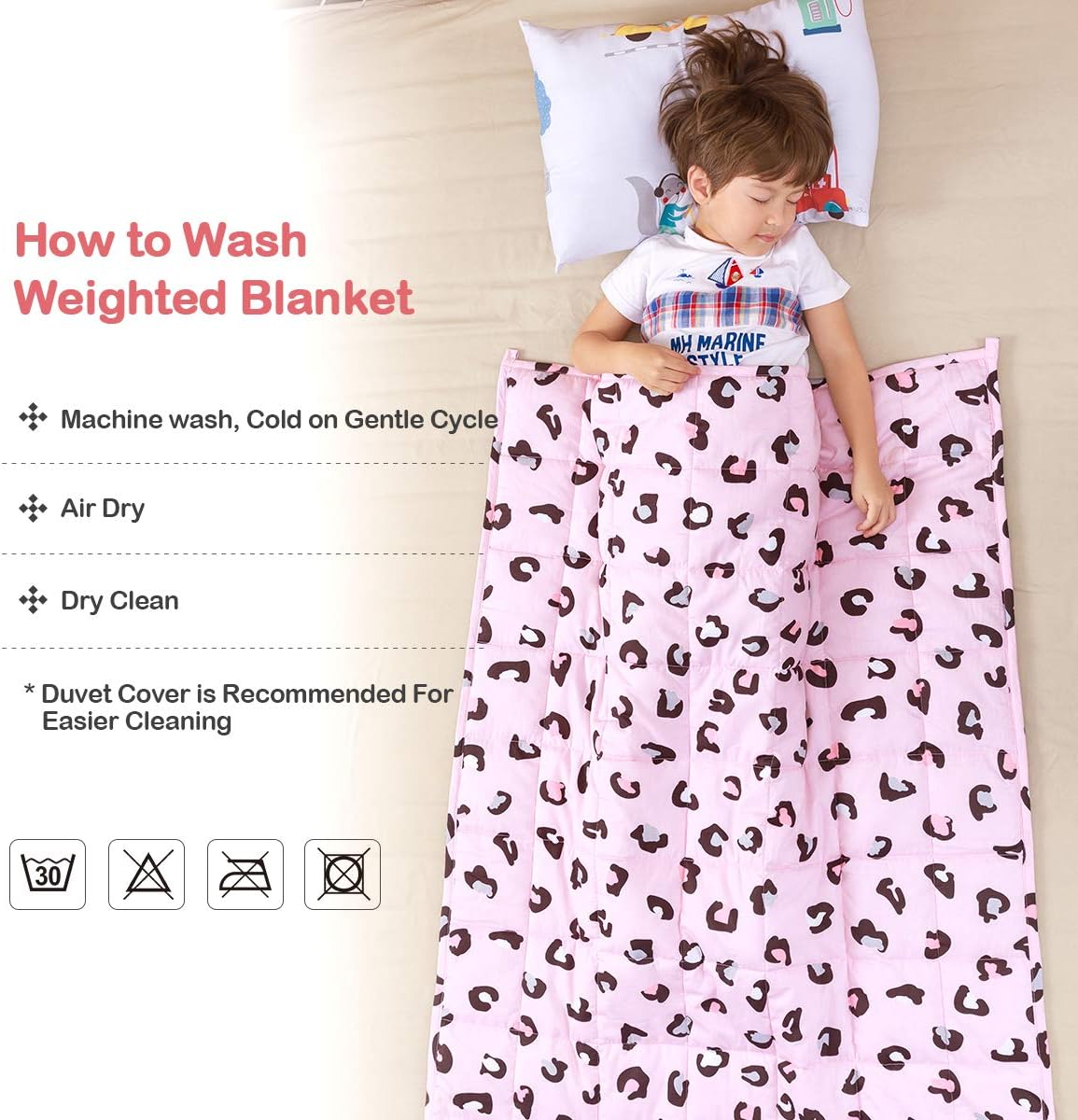 Kids Weighted Blanket 100% Cotton - 3 lb, 36 × 48 in Pink Leopard