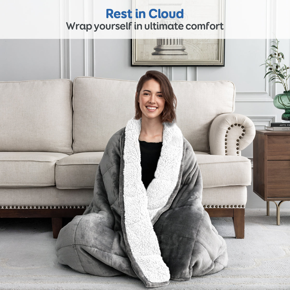 Sivio Gray Fleece & White Sherpa Weighted Blanket, 15 lbs 60 x 80in