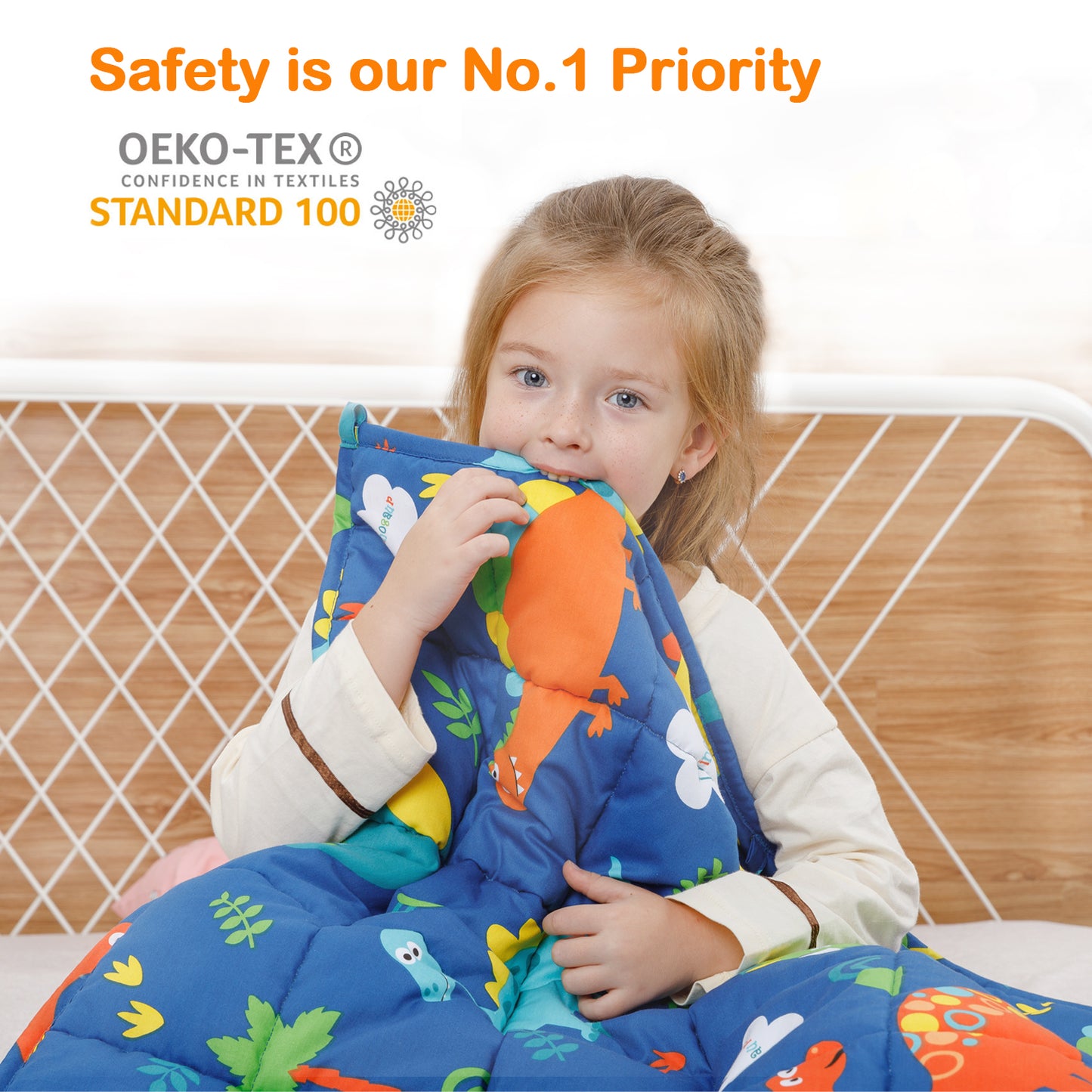 Sivio Minky Fleece & Cotton Kids Weighted Blanket- 3 lb, 36 × 48 in Blue Dinosaur