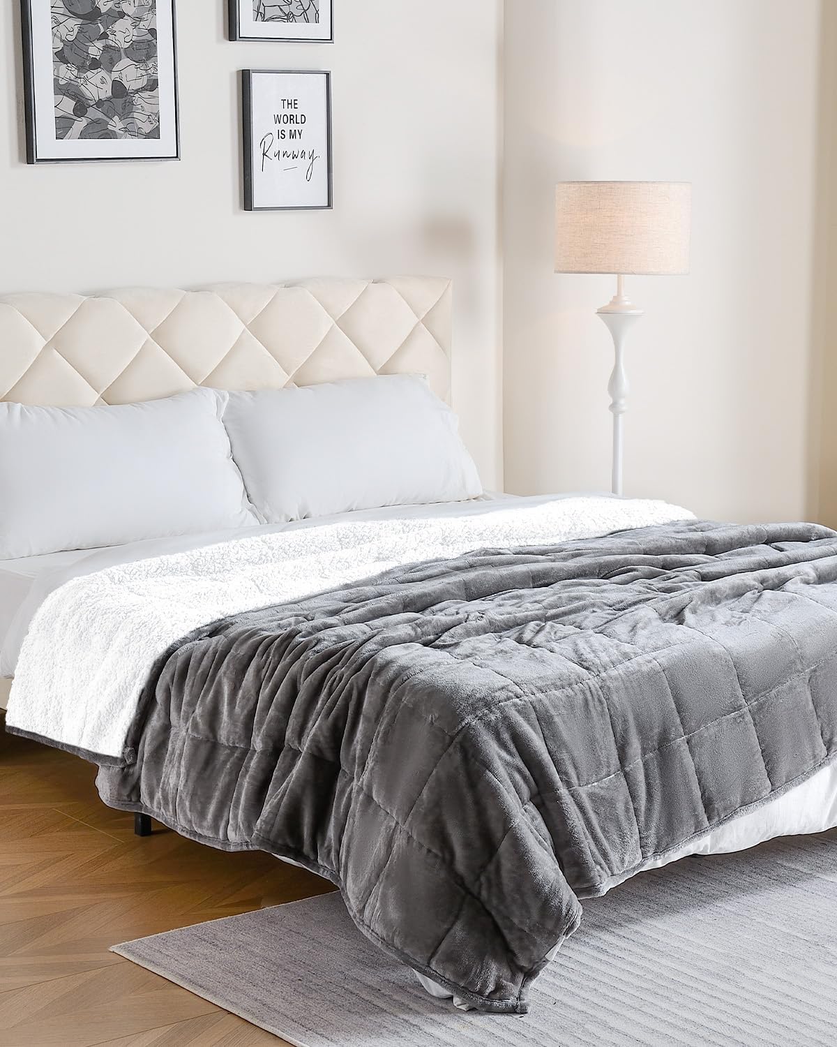 Sivio Gray Fleece & White Sherpa Weighted Blanket, 15 lbs 60 x 80in