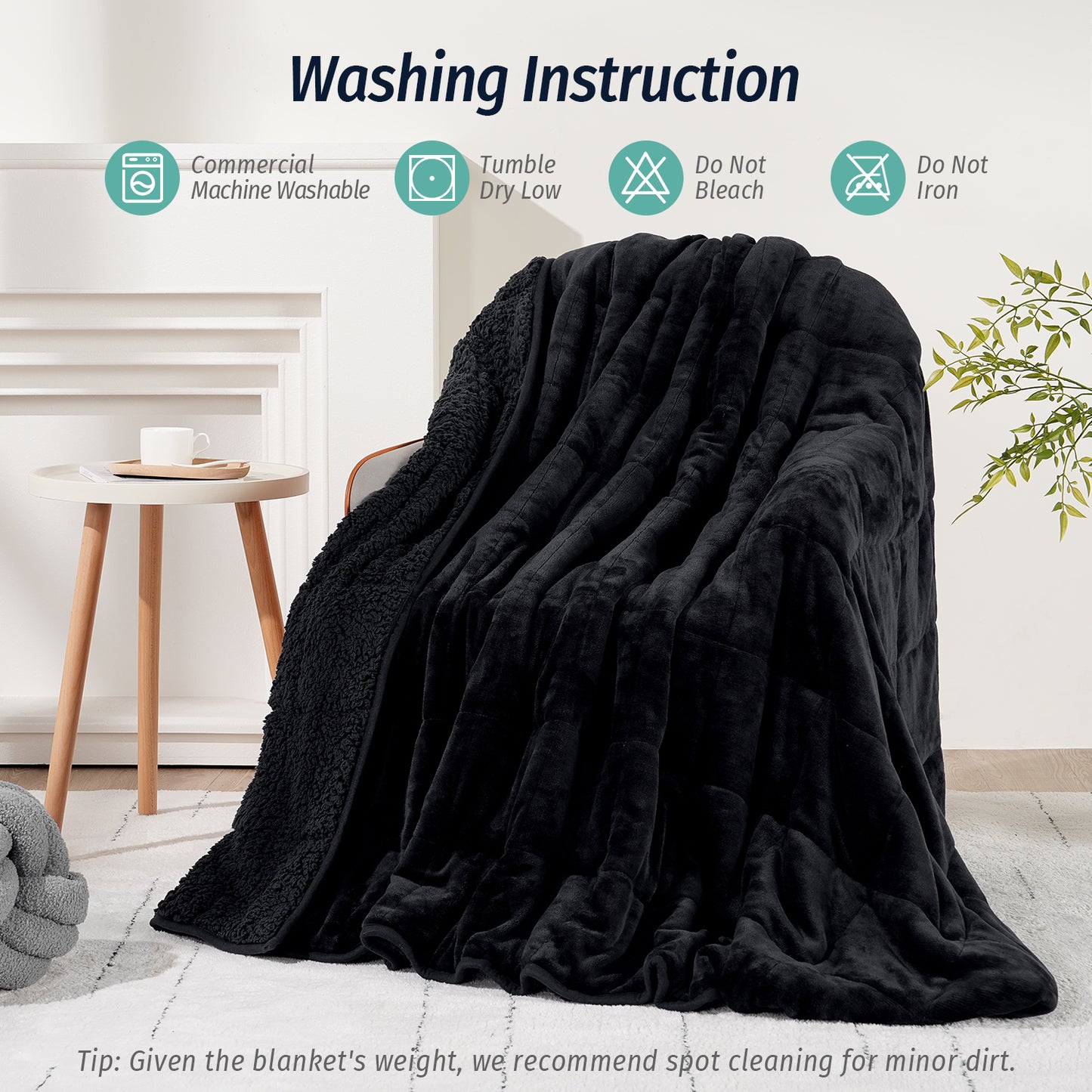 Sivio Weighted Blanket for Adults -15 lbs, 48 × 72 in Black