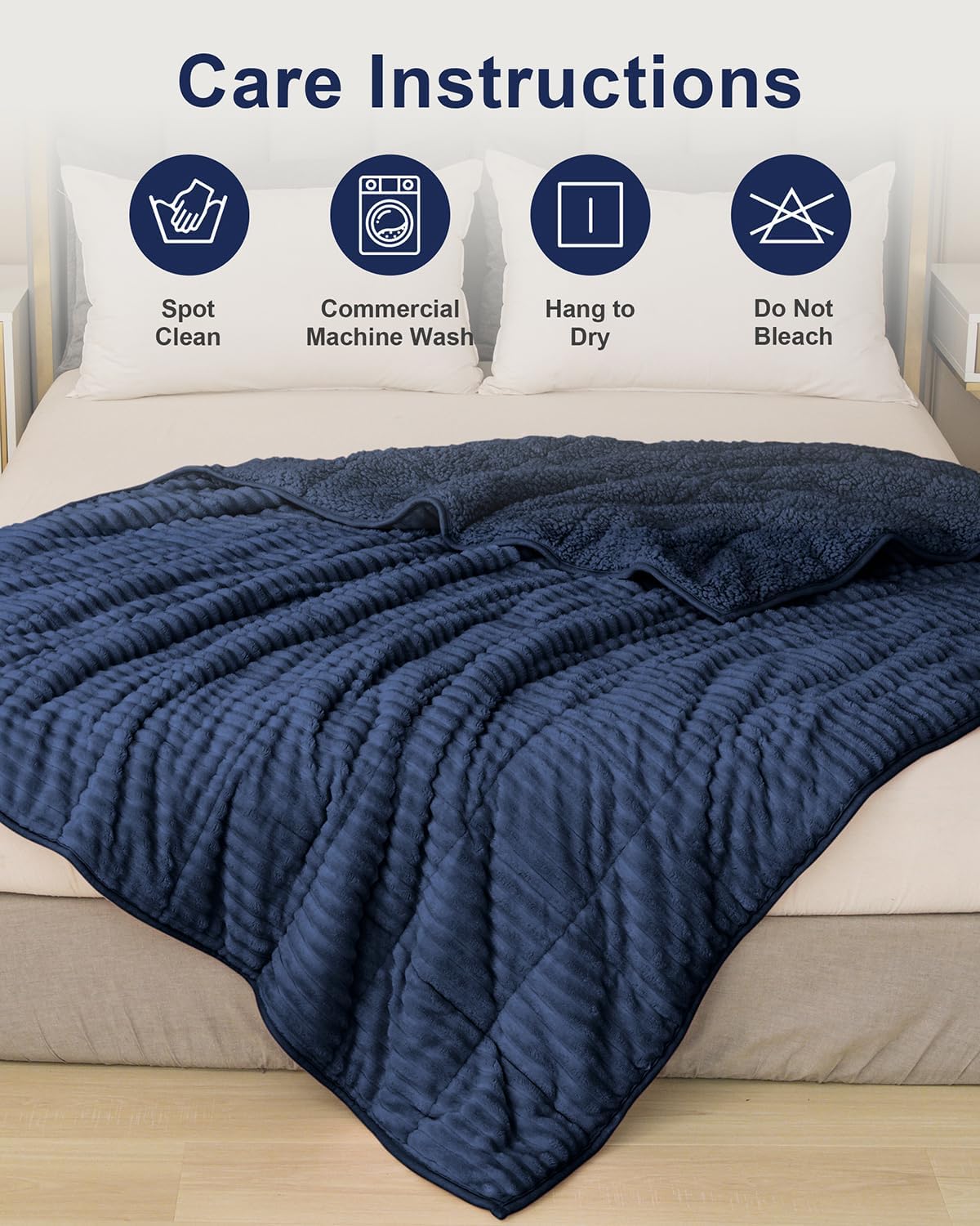Sivio Sherpa Fleece Weighted Blanket with Ribbed for Adults, 20lbs 60 x80 in Navy Blue