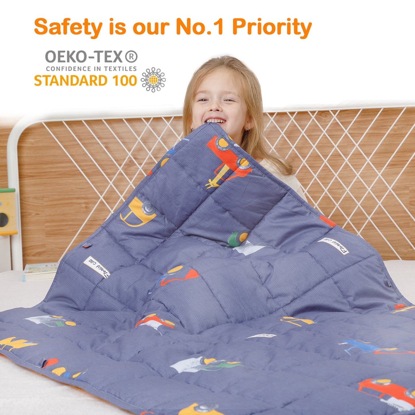 Sivio Minky Fleece & Cotton Kids Weighted Blanket- 5 lb, 36 × 48 in Blue Car