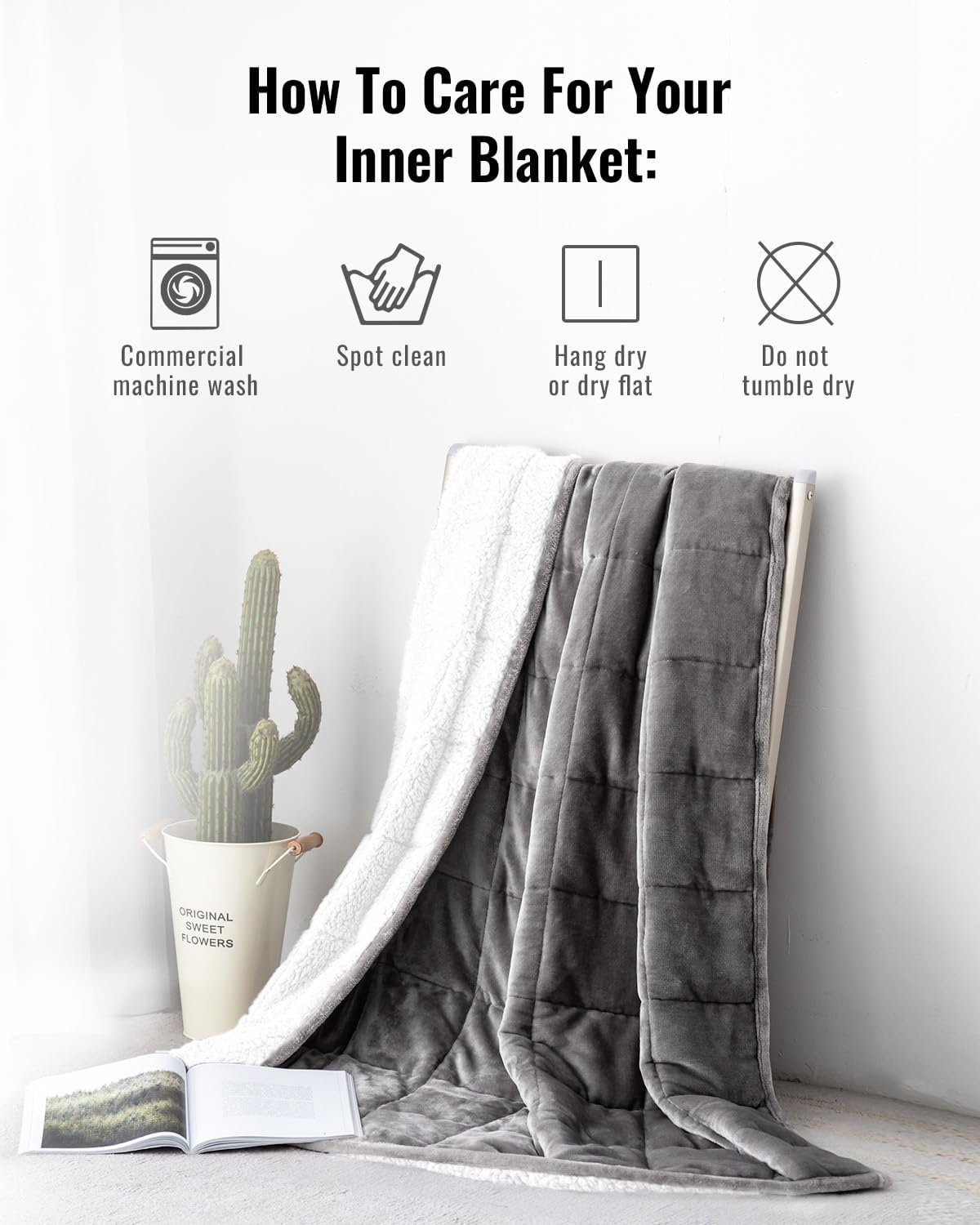Sivio Gray Fleece & White Sherpa Weighted Blanket, 15 lbs 60 x 80in
