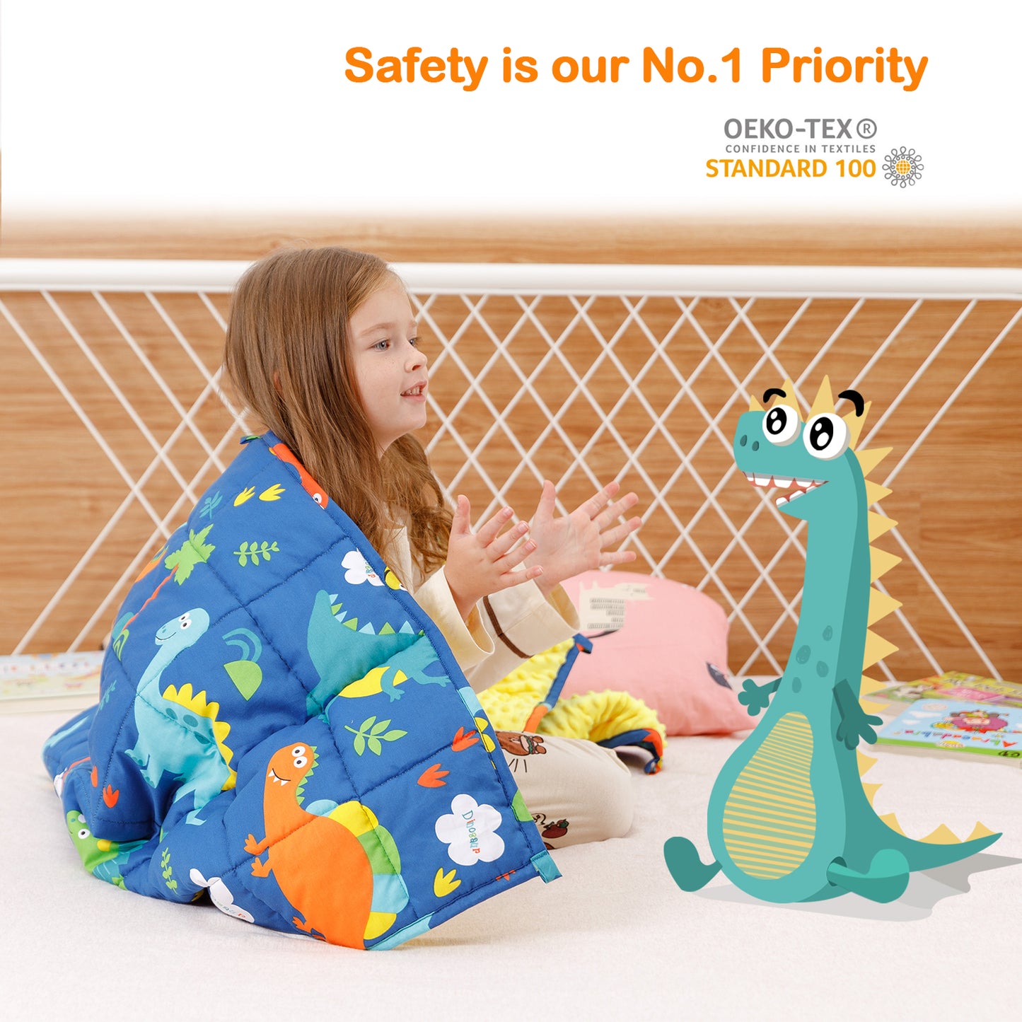 Sivio Minky Fleece & Cotton Kids Weighted Blanket- 3 lb, 36 × 48 in Blue Dinosaur