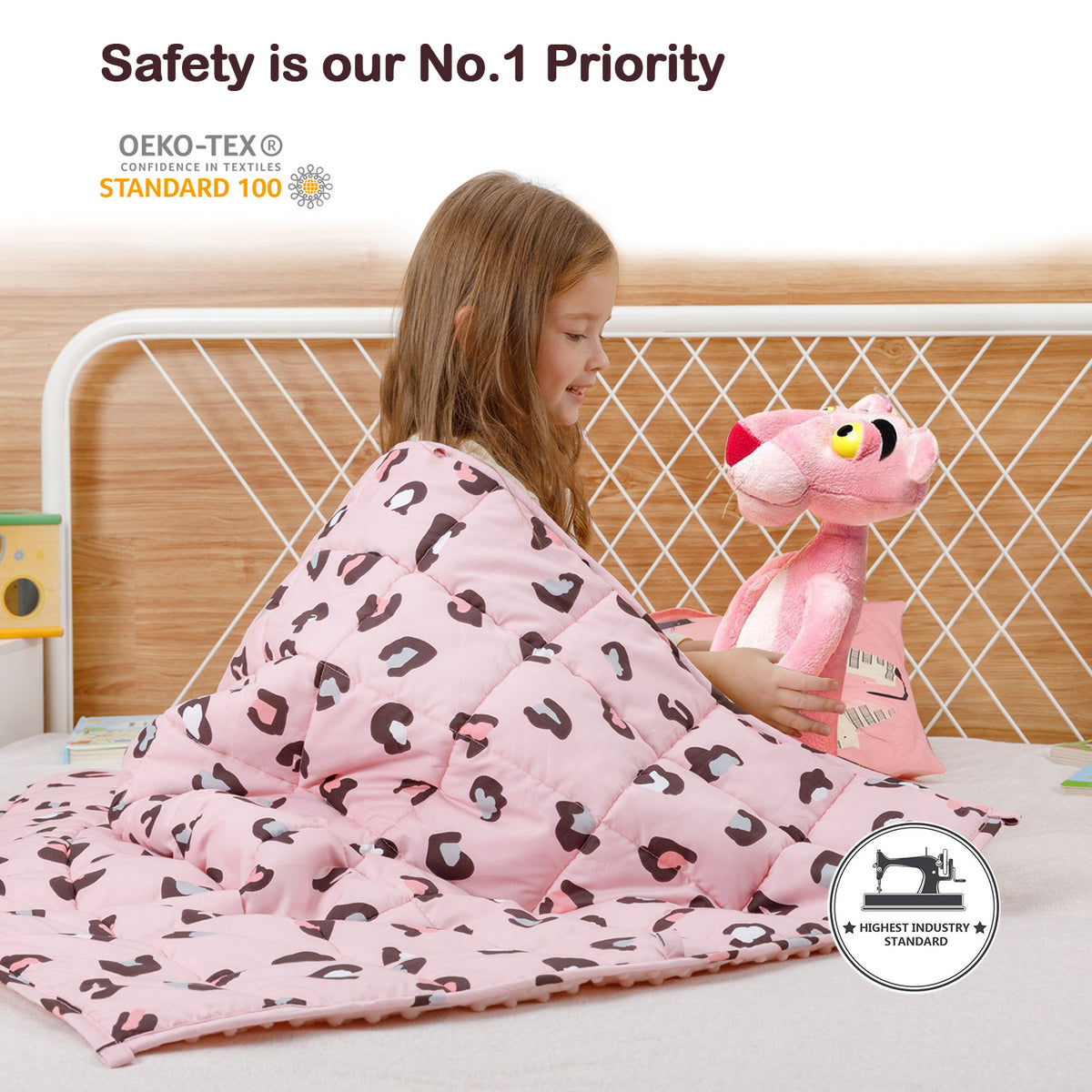 Sivio Minky Fleece & Cotton Kids Weighted Blanket- 5 lb, 36 × 48 in Pink Leopard