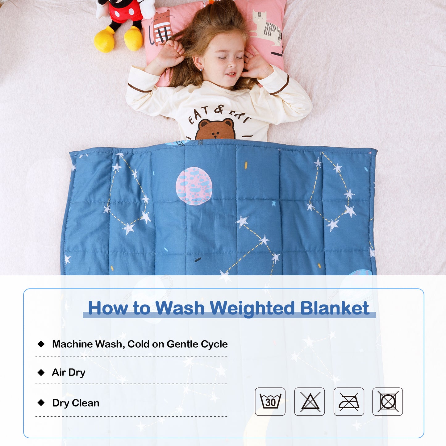 Sivio Minky Fleece & Cotton Kids Weighted Blanket- 3 lb, 36 × 48 in Blue Star Moon