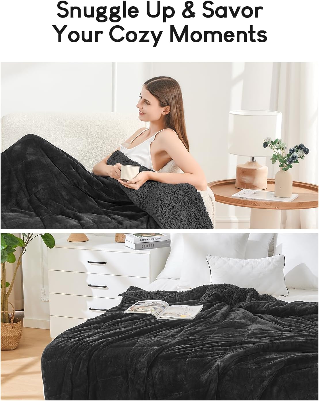 Sivio Weighted Blanket for Adults -15 lbs, 48 × 72 in Black