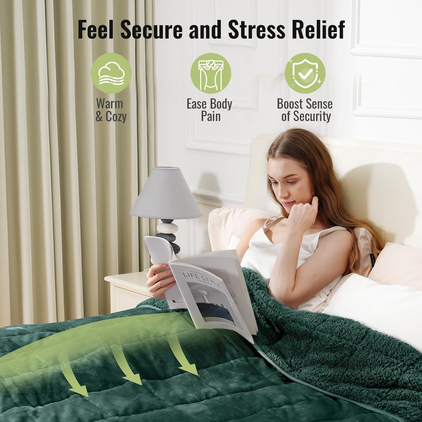 Sivio Weighted Blanket for Adults -15 lbs, 60 × 80 in Green