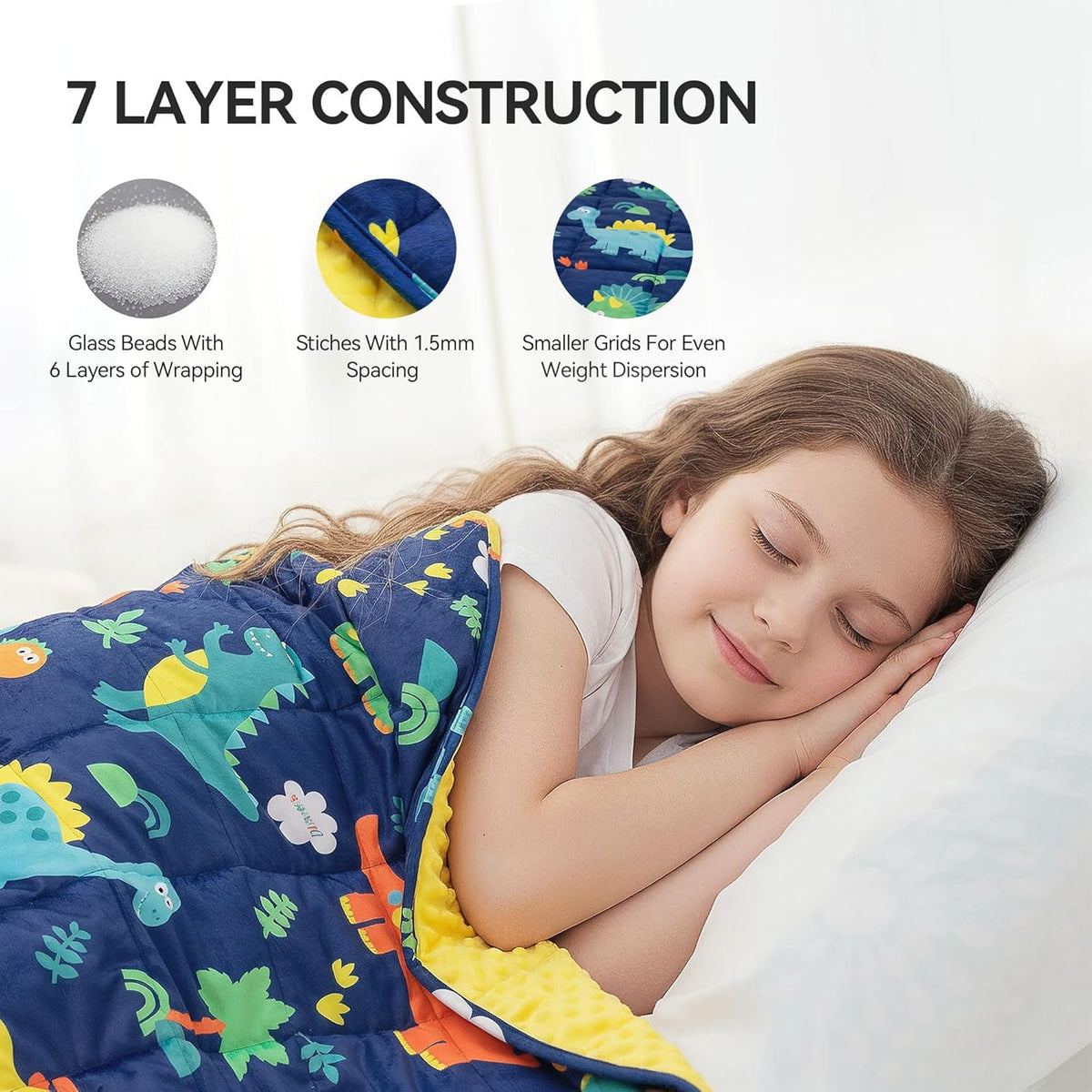 Sivio Crystal Velvet & Minky Dots Weighted Blanket for Kids - 3lb, 36 × 48 in Blue Dinosaur