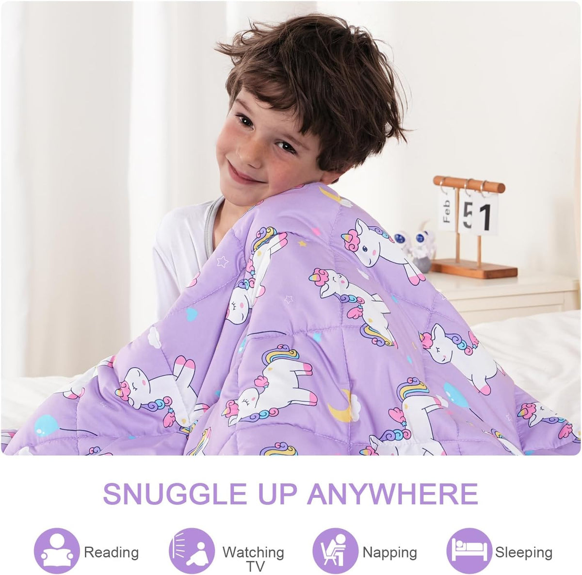 Sivio Kids Weighted Blanket - 3 lb, 36 x 48 in,  Purple Unicorn