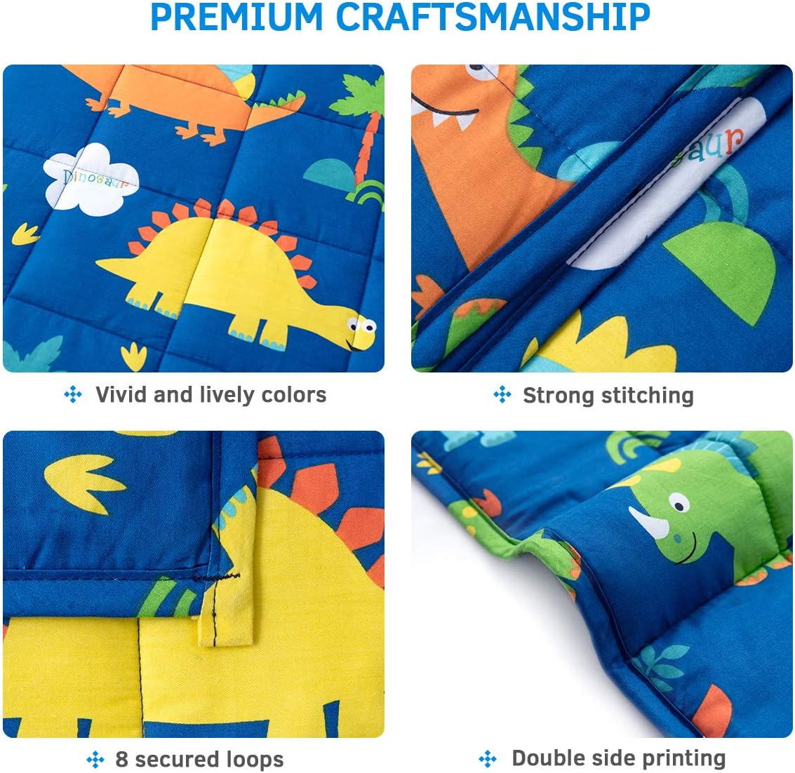 Kids Weighted Blanket 100% Cotton - 3 lb, 36 × 48 in Bule