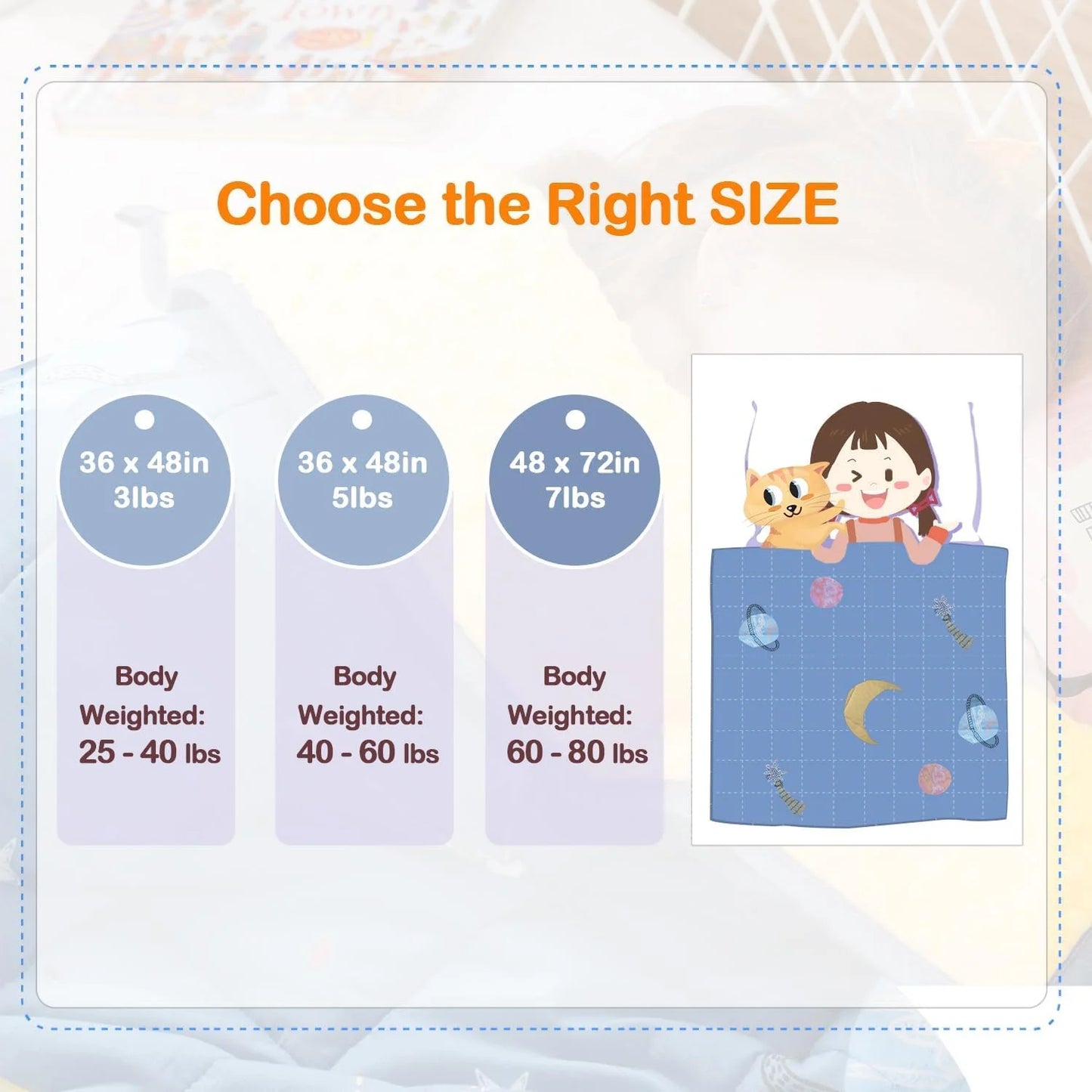 Sivio Minky Fleece & Cotton Kids Weighted Blanket- 3 lb, 36 × 48 in Blue Star Moon