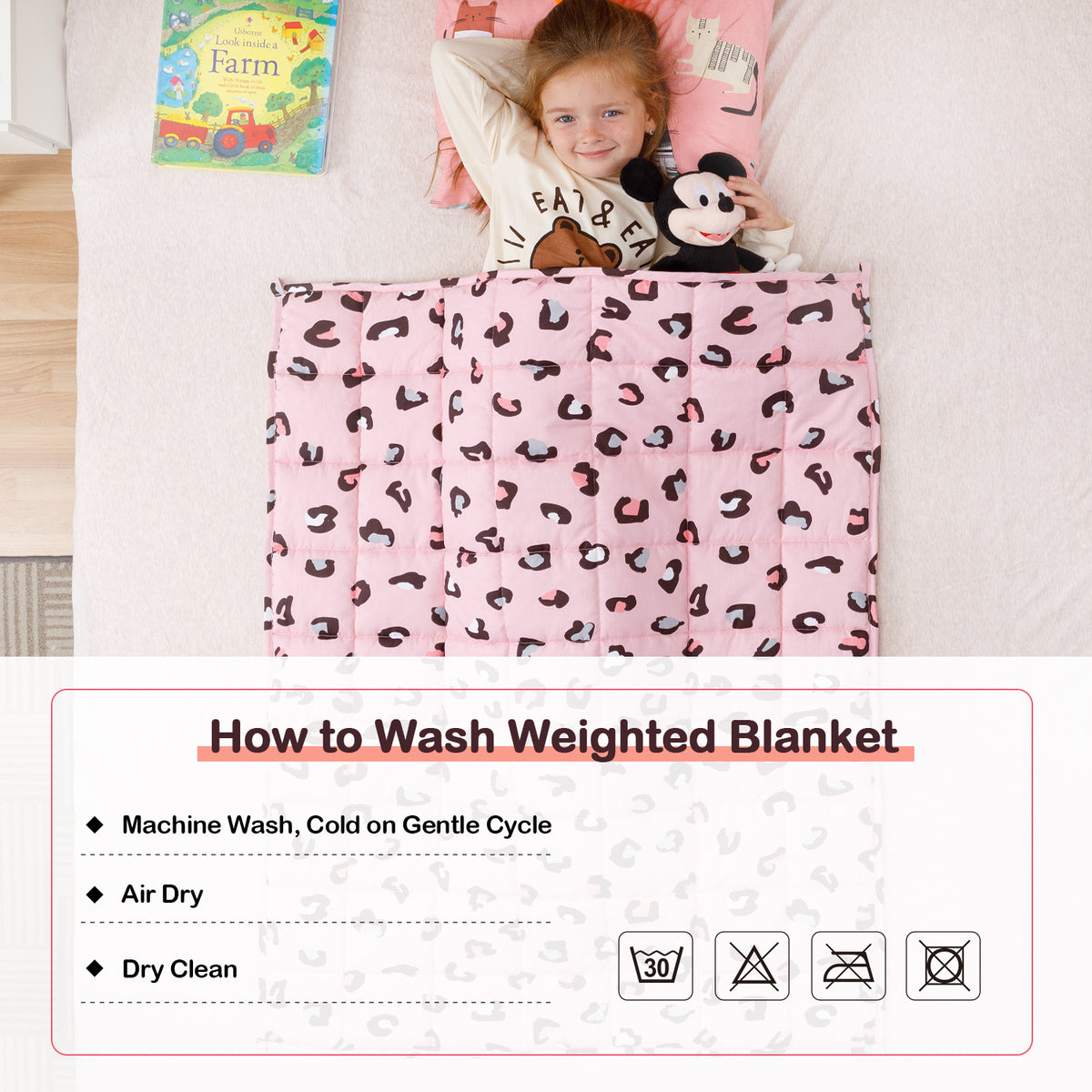 Sivio Minky Fleece & Cotton Kids Weighted Blanket- 5 lb, 36 × 48 in Pink Leopard