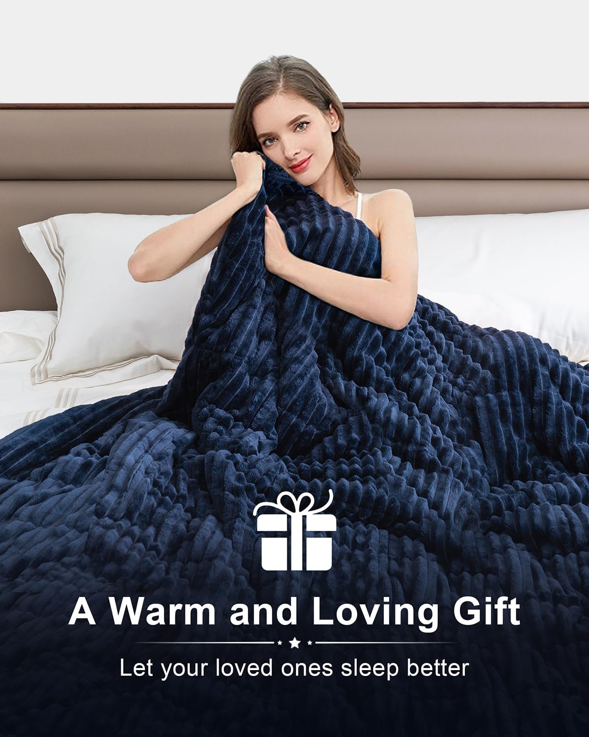 Sivio Sherpa Fleece Weighted Blanket with Ribbed for Adults, 20lbs 60 x80 in Navy Blue