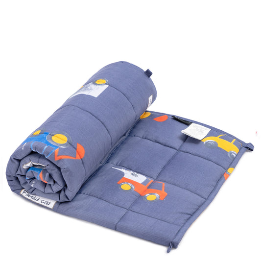 Sivio Minky Fleece & Cotton Kids Weighted Blanket- 5 lb, 36 × 48 in Blue Car