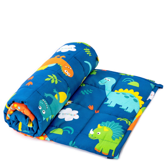 Sivio Minky Fleece & Cotton Kids Weighted Blanket- 3 lb, 36 × 48 in Blue Dinosaur